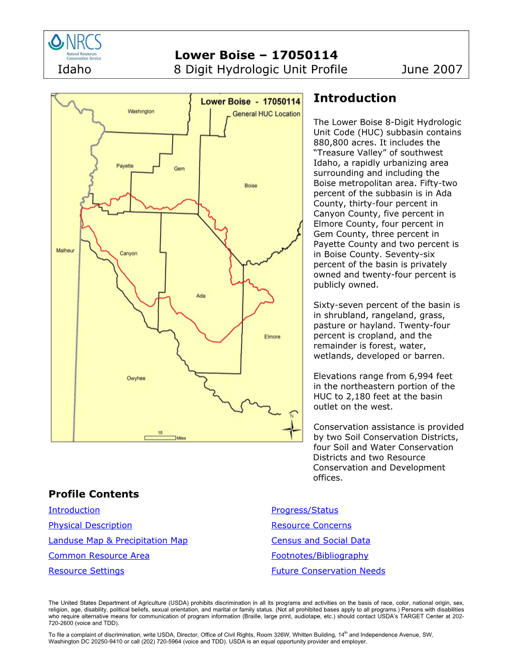 Lower Boise – 17050114 Idaho 8 Digit Hydrologic Unit Profile June 2007