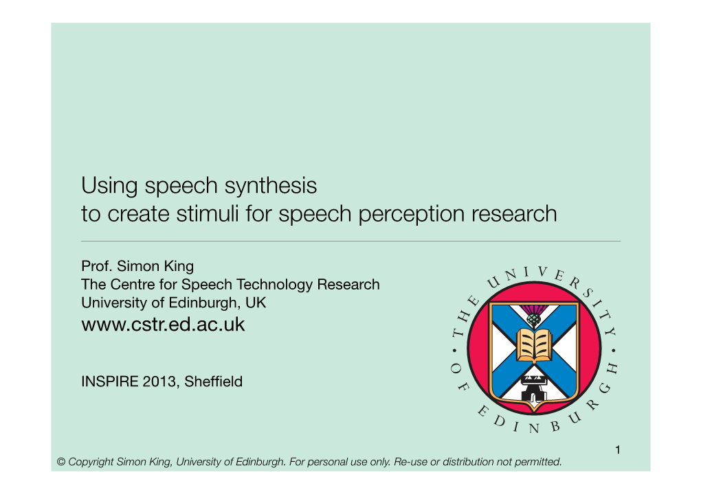 Using Speech Synthesis to Create Stimuli for Speech Perception Research