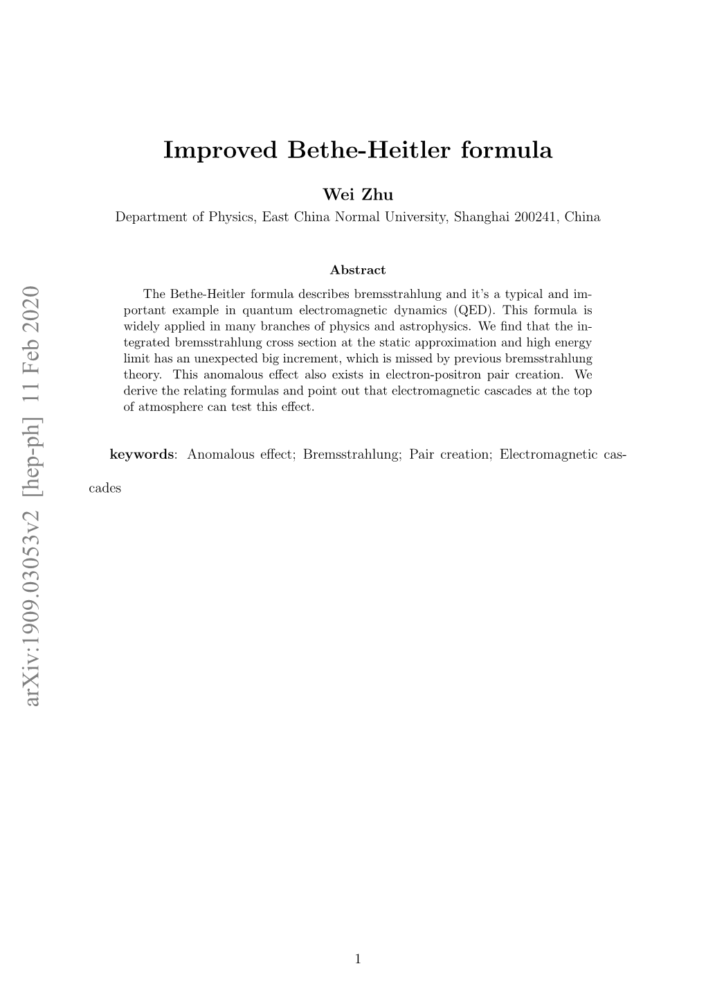 11 Feb 2020 Improved Bethe-Heitler Formula