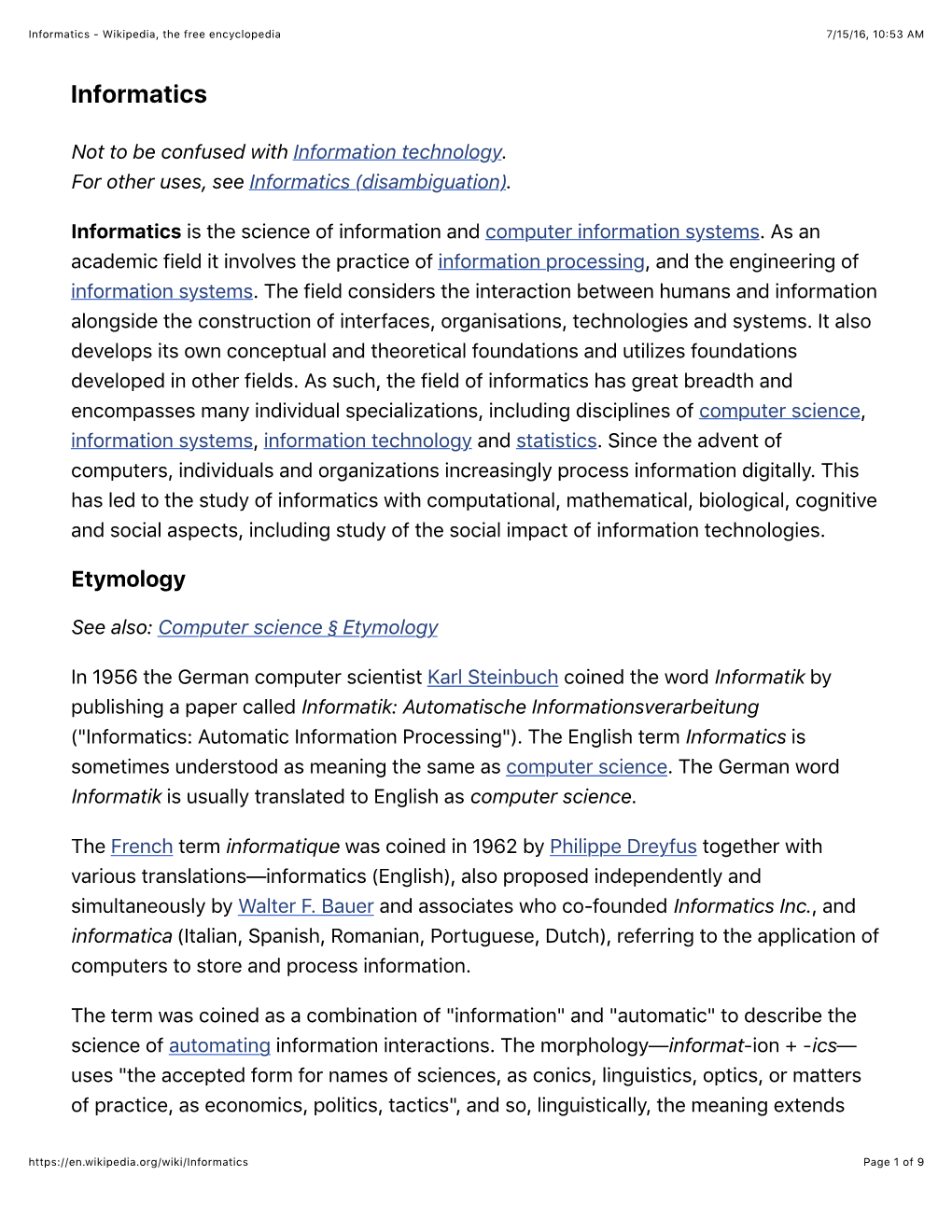 Informatics - Wikipedia, the Free Encyclopedia 7/15/16, 10:53 AM