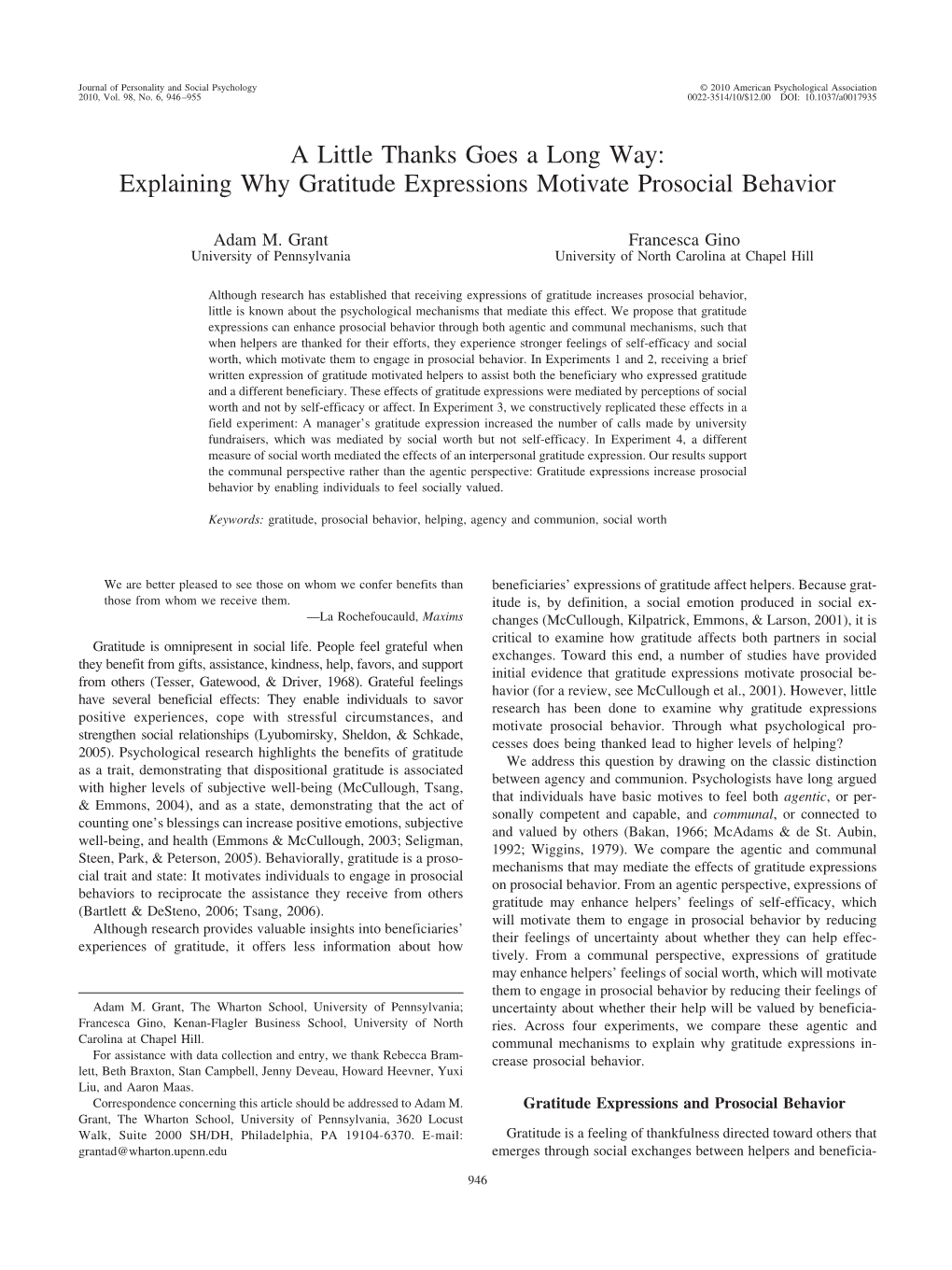 A Little Thanks Goes a Long Way: Explaining Why Gratitude Expressions Motivate Prosocial Behavior