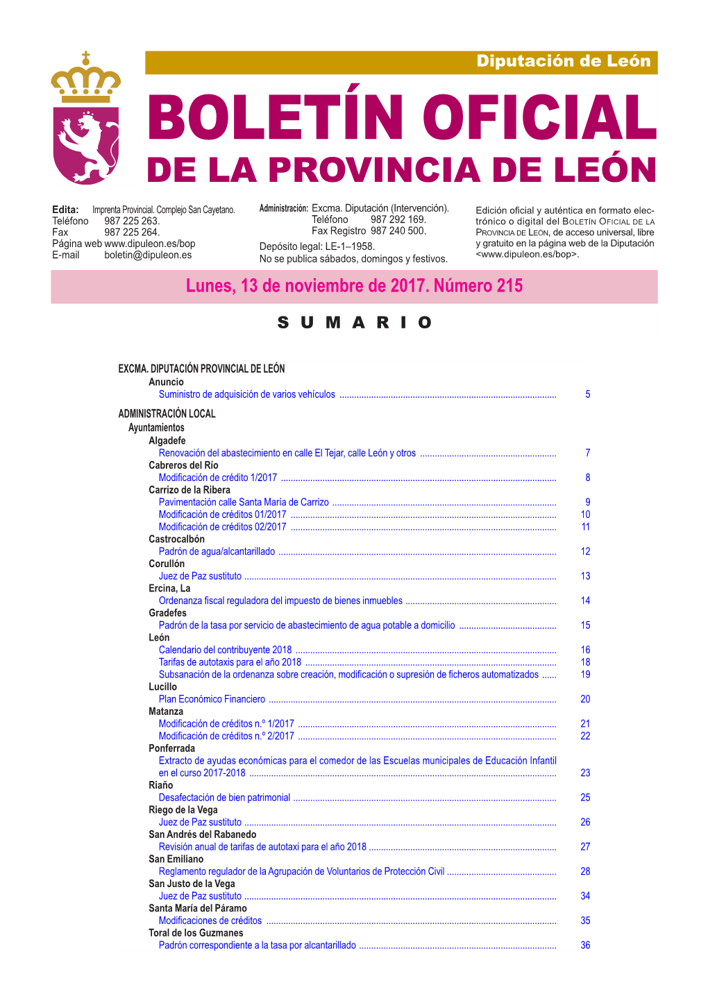 BOLETÍN OFICIAL DE LA PROVINCIA DE LEÓN Edita: Imprenta Provincial