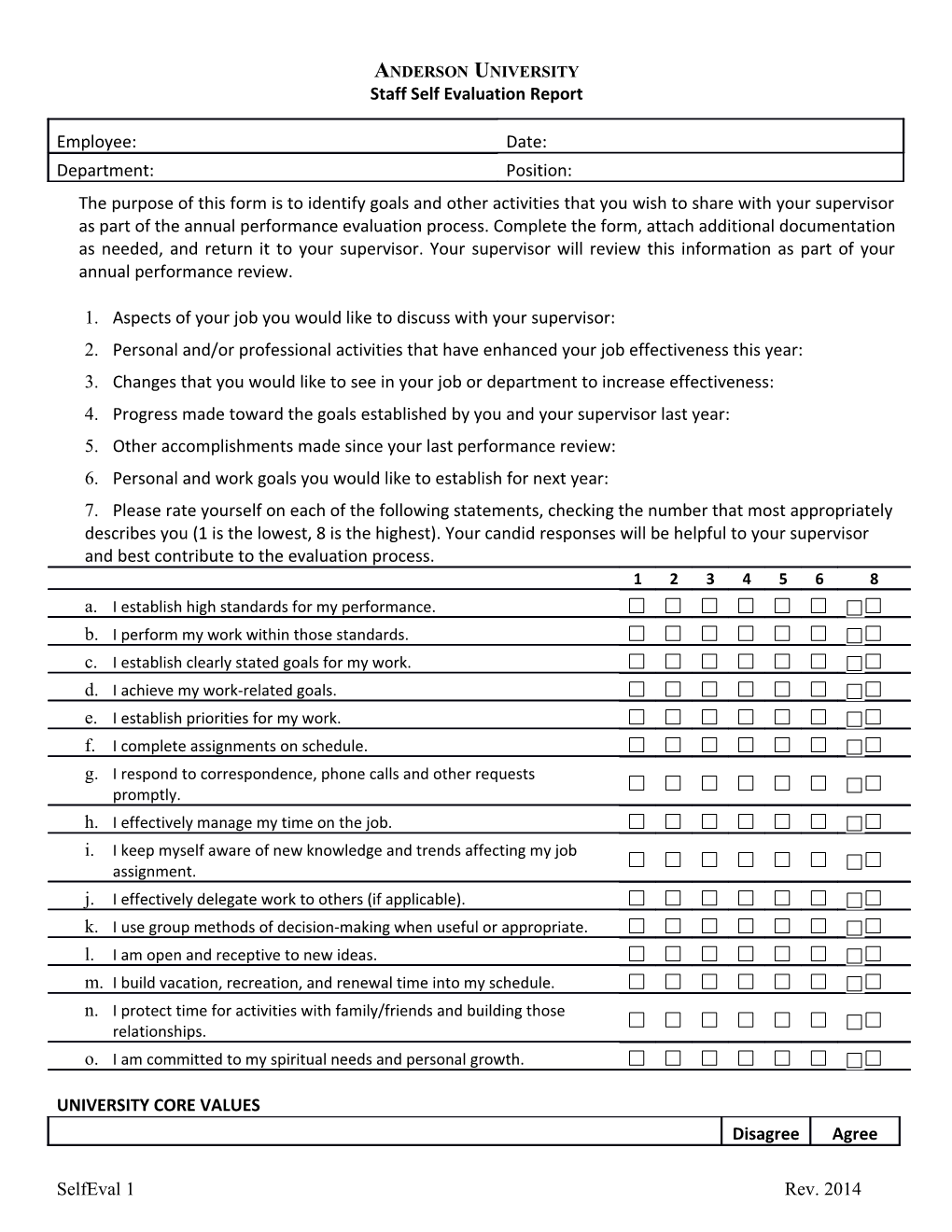 Staff Self Evaluation Report