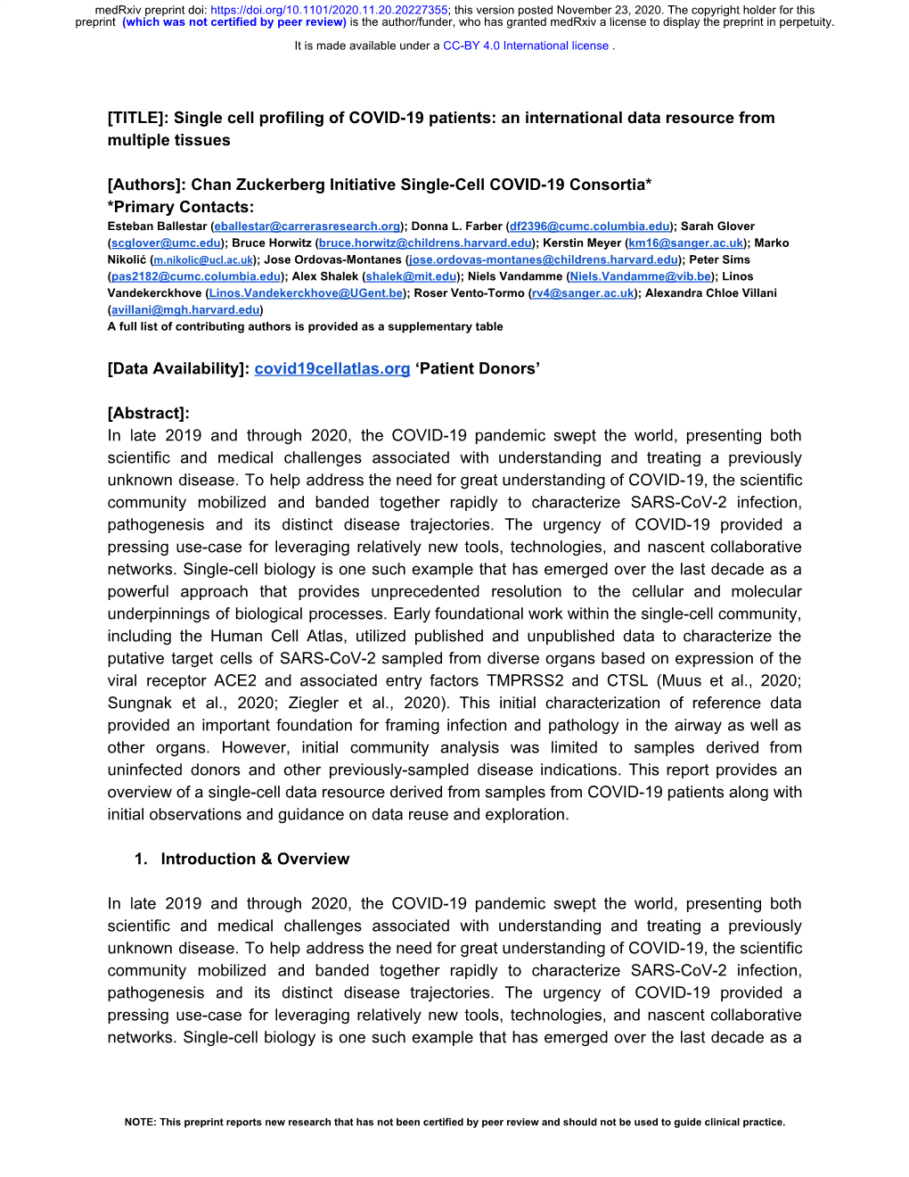 Single Cell Profiling of COVID-19 Patients: an International Data Resource from Multiple Tissues