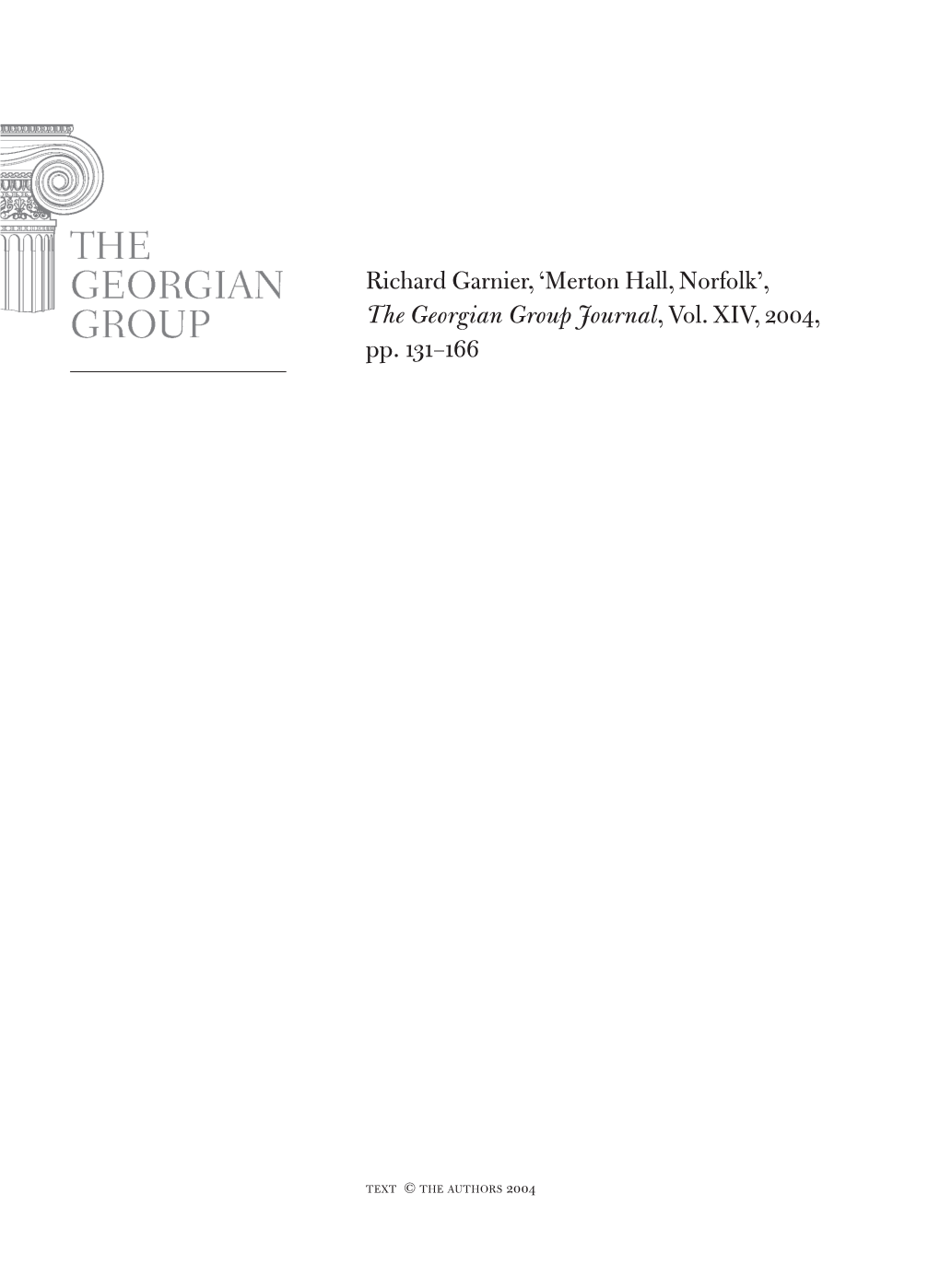 Richard Garnier, 'Merton Hall, Norfolk', the Georgian Group