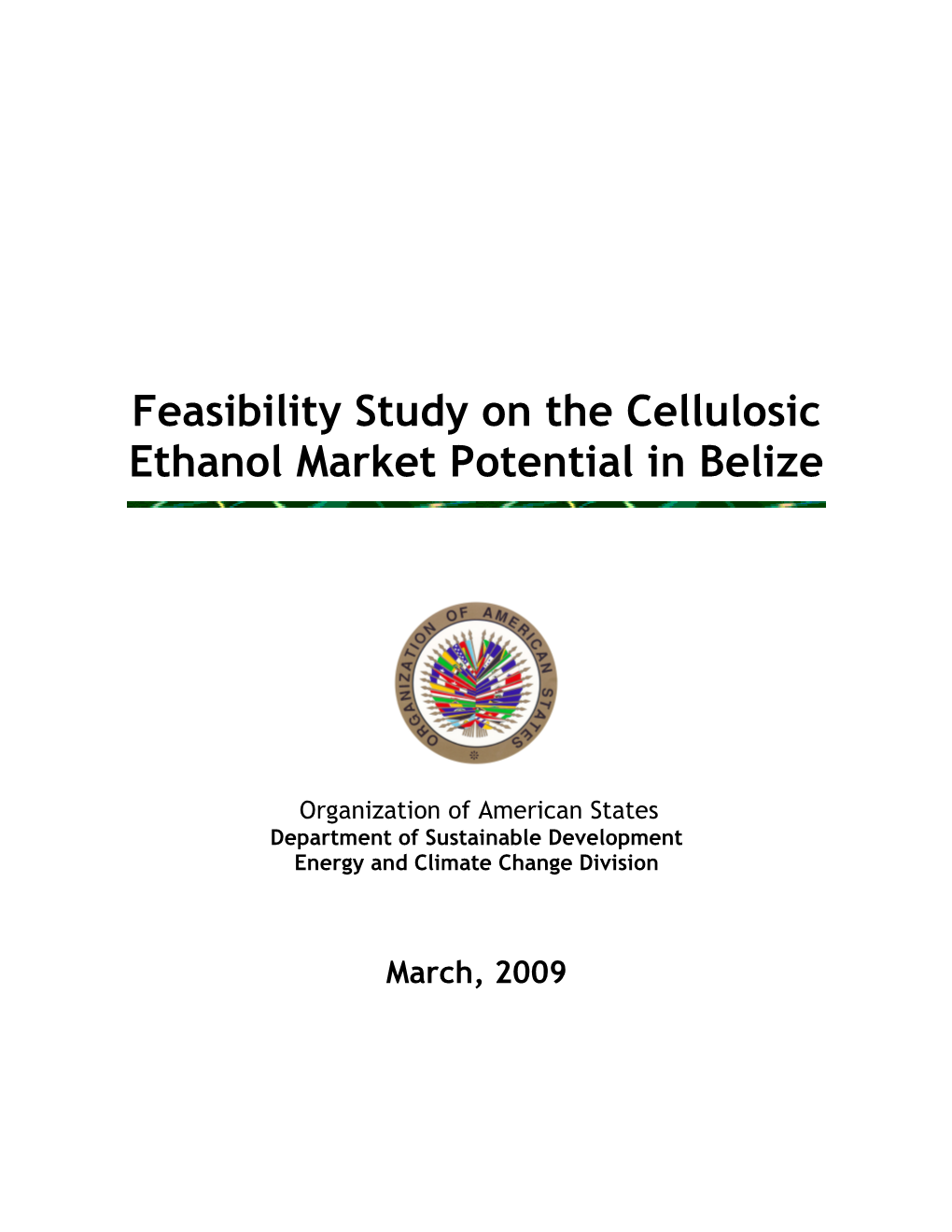 Feasibility Study on the Cellulosic Ethanol Market Potential in Belize