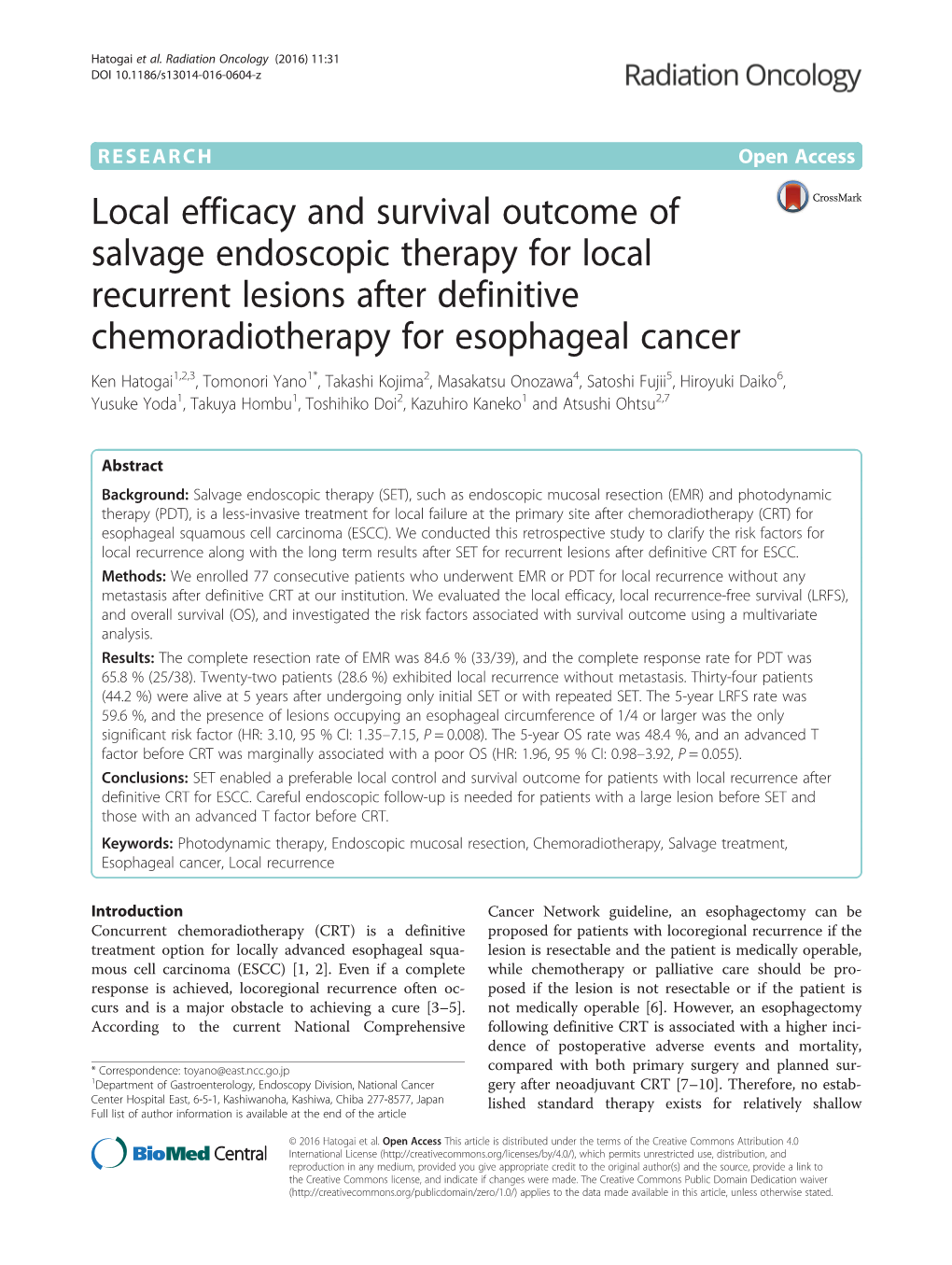 Local Efficacy and Survival Outcome of Salvage Endoscopic Therapy For