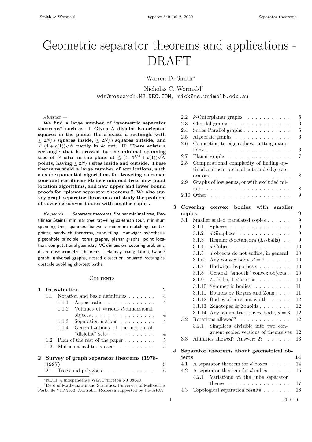 Geometric Separator Theorems and Applications - DRAFT