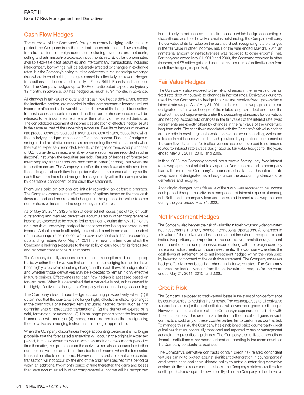 Cash Flow Hedges Fair Value Hedges Net Investment Hedges Credit Risk