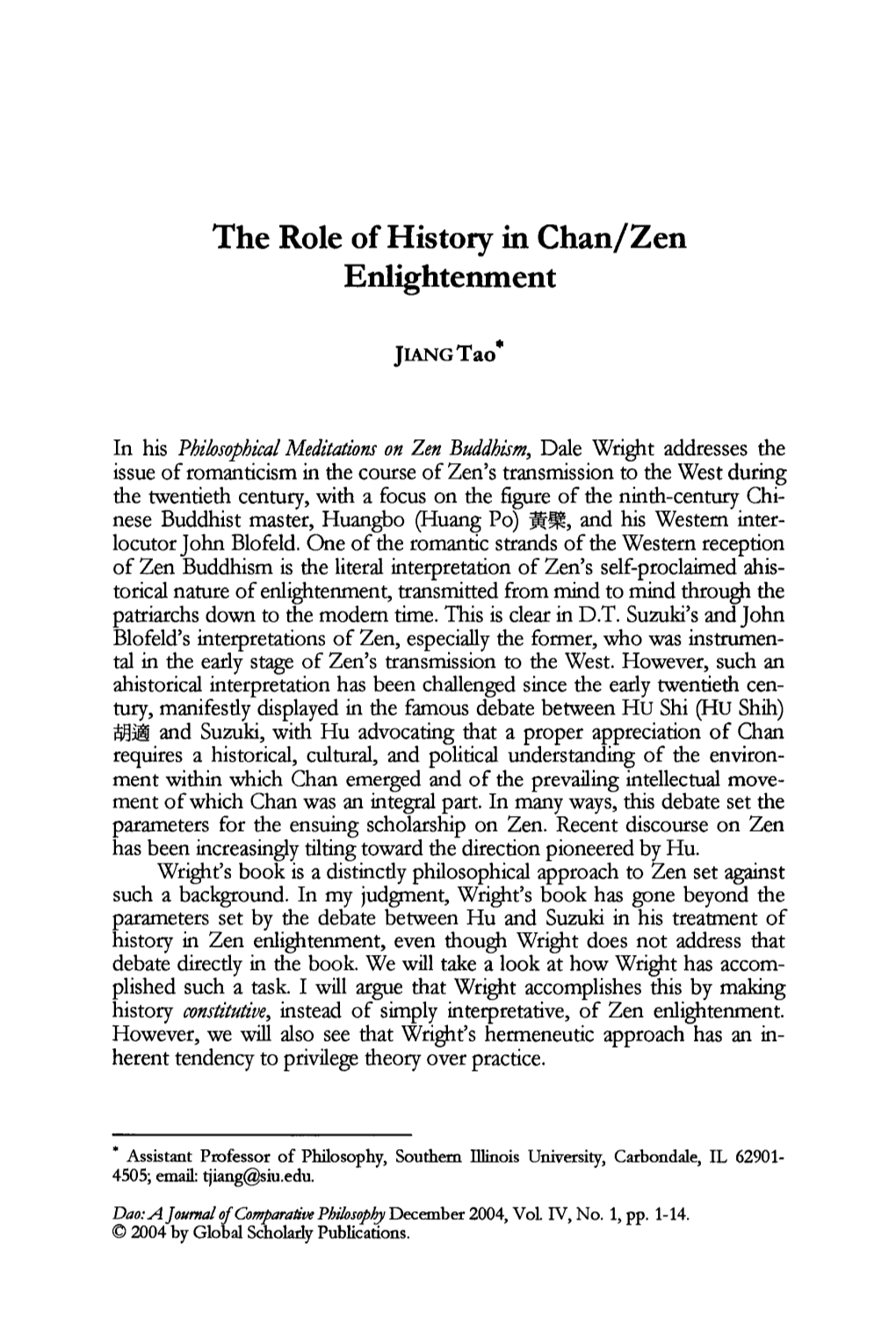 The Role of History in Chan/Zen Enlightenment