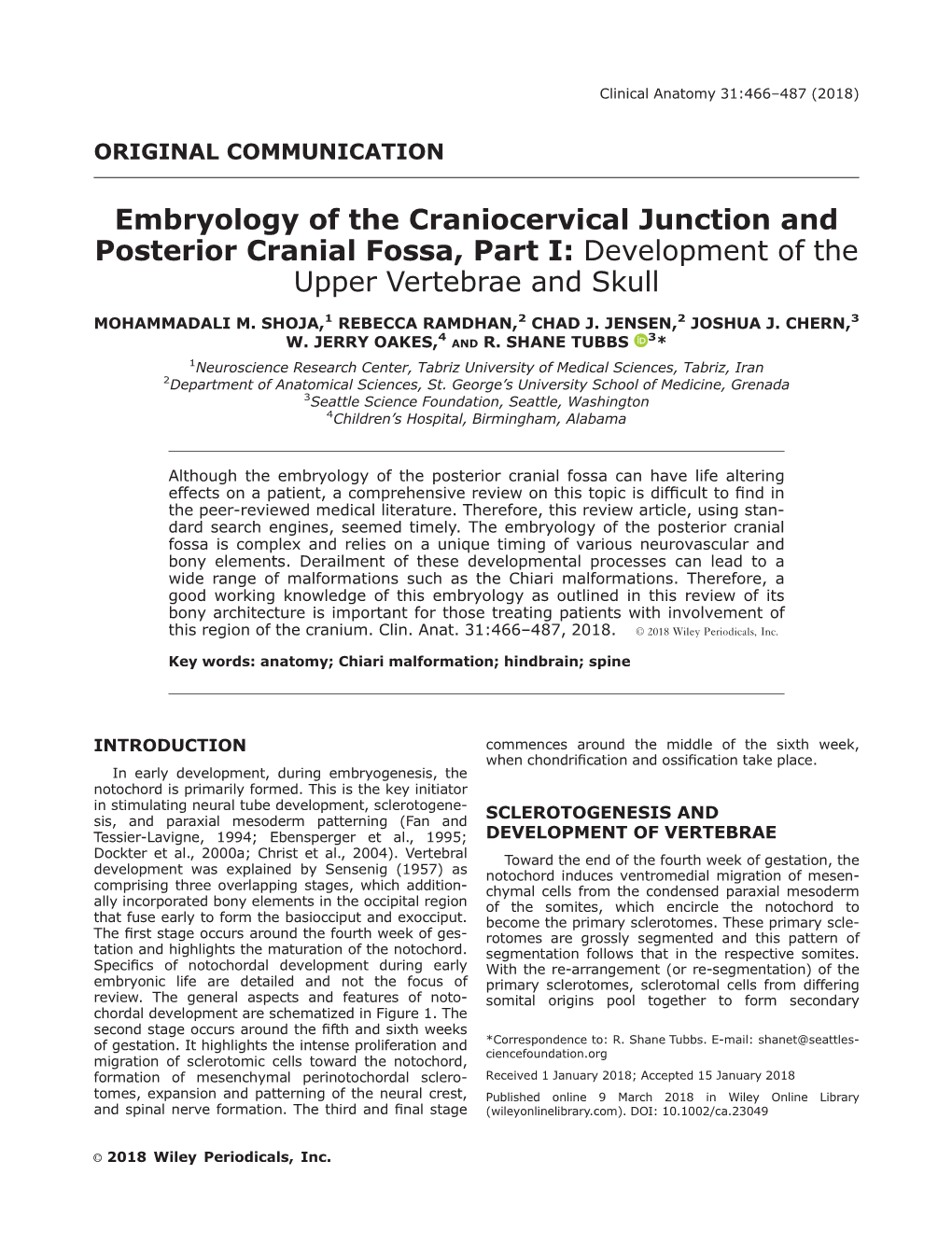 Embryology of the Craniocervical Junction and Posterior Cranial Fossa, Part I: Development of the Upper Vertebrae and Skull