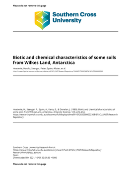 Biotic and Chemical Characteristics of Some Soils from Wilkes Land, Antarctica
