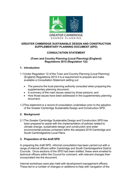 GREATER CAMBRIDGE SUSTAINABLE DESIGN and CONSTRUCTION SUPPLEMENTARY PLANNING DOCUMENT (SPD) CONSULTATION STATEMENT (Town And