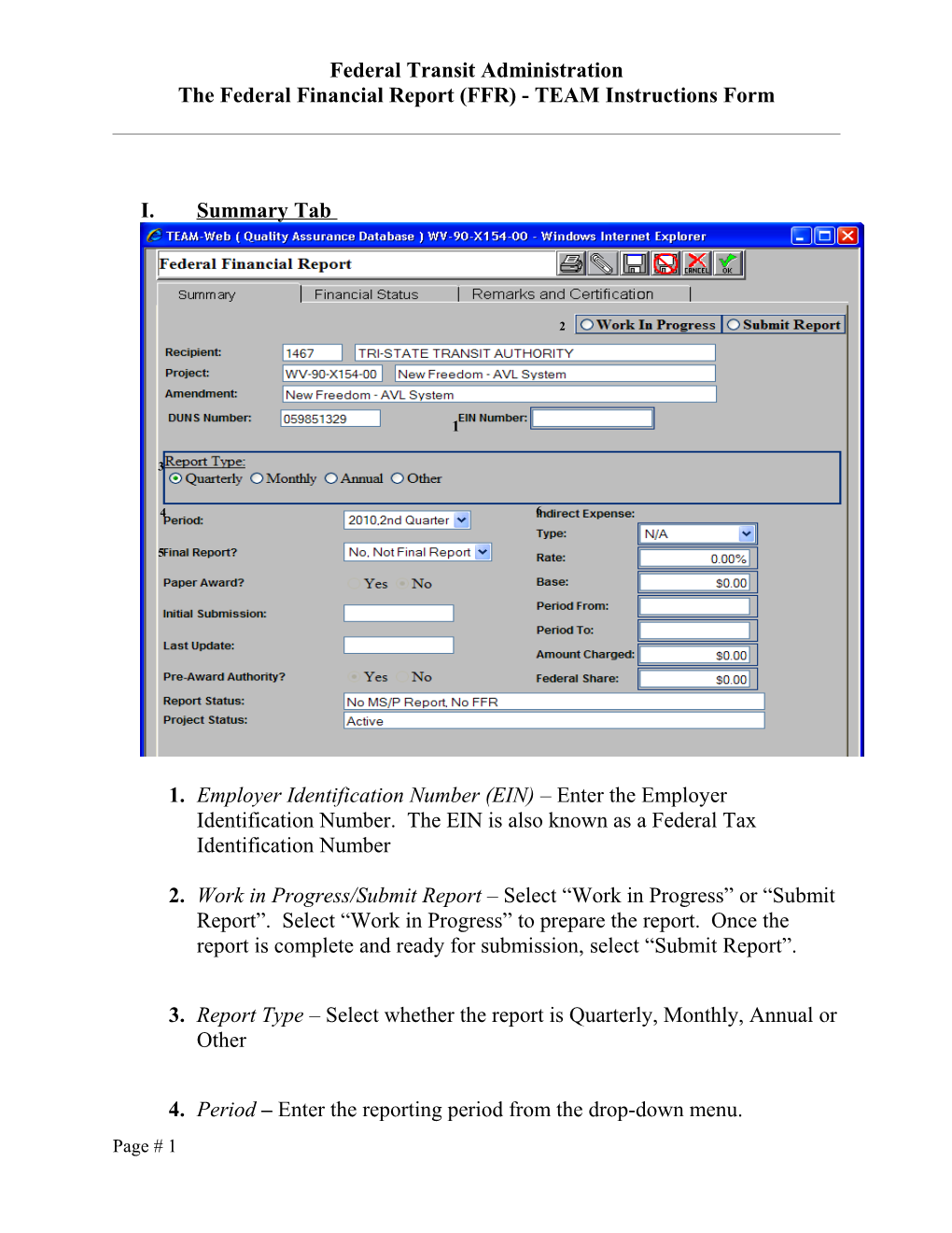 The Federal Financial Report (FFR) - TEAM Instructions Form