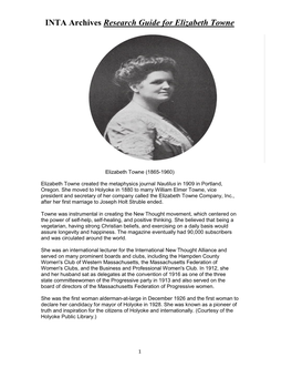 INTA Archives Research Guide for Elizabeth Towne