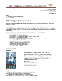 Reading List Award Winners Announced