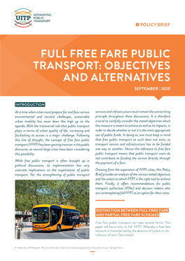 Full Free Fare Public Transport: Objectives and Alternatives September | 2020