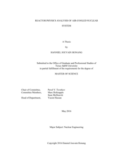 Reactor Physics Analysis of Air-Cooled Nuclear System