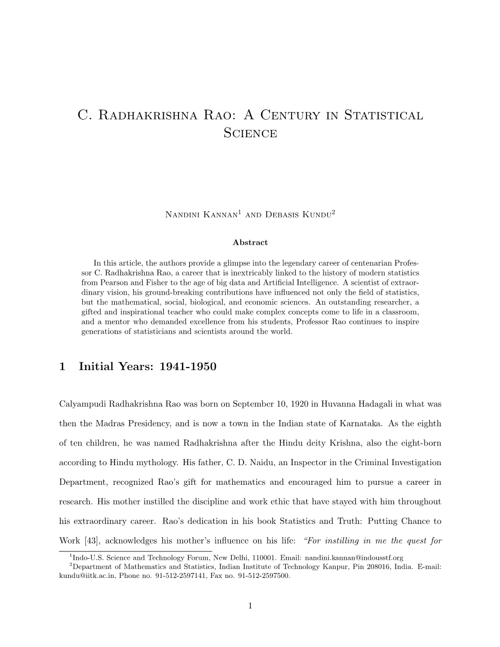 C. Radhakrishna Rao: a Century in Statistical Science