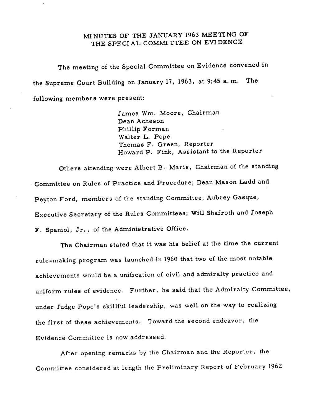 Minutes of the January 1963 Meeting of the Special Committee on Evidence