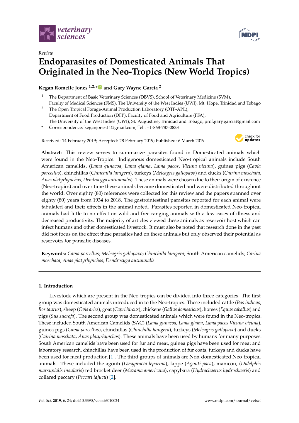 Endoparasites of Domesticated Animals That Originated in the Neo-Tropics (New World Tropics)