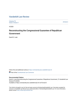 Reconstructing the Congressional Guarantee of Republican Government