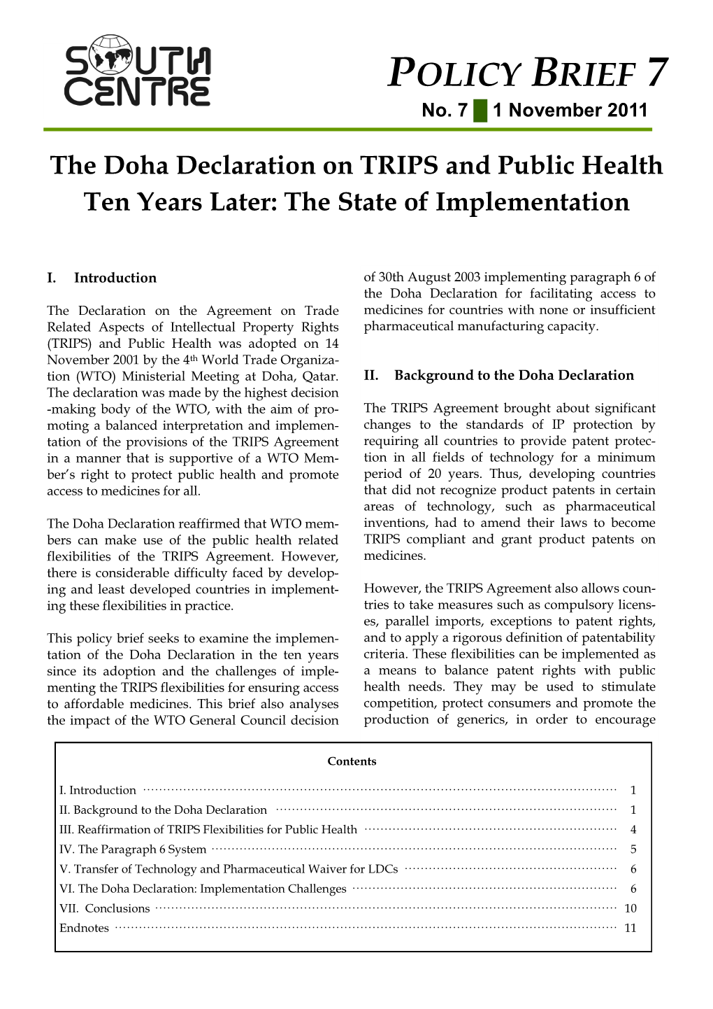 Doha Declaration on TRIPS and Public Health Ten Years Later: the State of Implementation