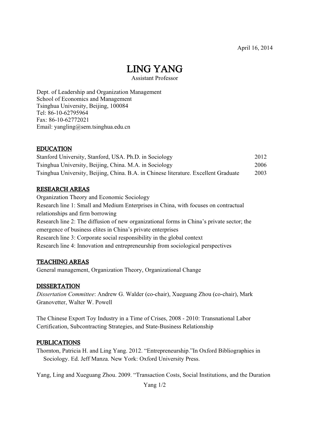 LING YANG Assistant Professor