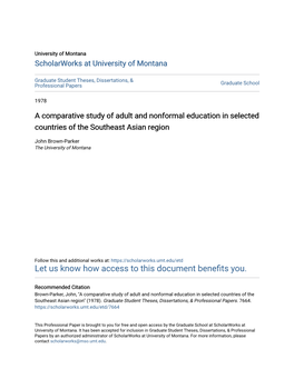 A Comparative Study of Adult and Nonformal Education in Selected Countries of the Southeast Asian Region