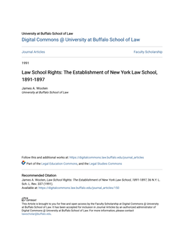 Law School Rights: the Establishment of New York Law School, 1891-1897