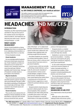 HEADACHES and ME/CFS INTRODUCTION Headaches Are Often Reported by People with ME/CFS