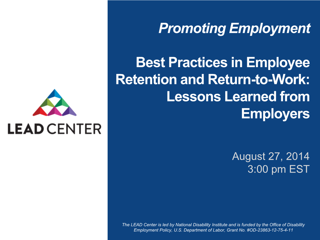 Best Practices in Employee Retention and Return-To-Work: Lessons Learned from Employers