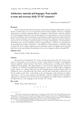 Architecture, Materials and Languages. from Marble to Stone and Viceversa (Sicily 15Th-16Th Centuries)*