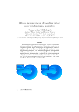 Efficient Implementation of Marching Cubes' Cases with Topological Guarantees