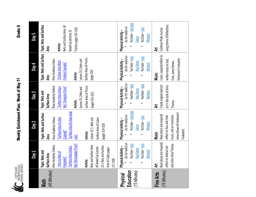 Grade 6 Learning Calendar May 11-15