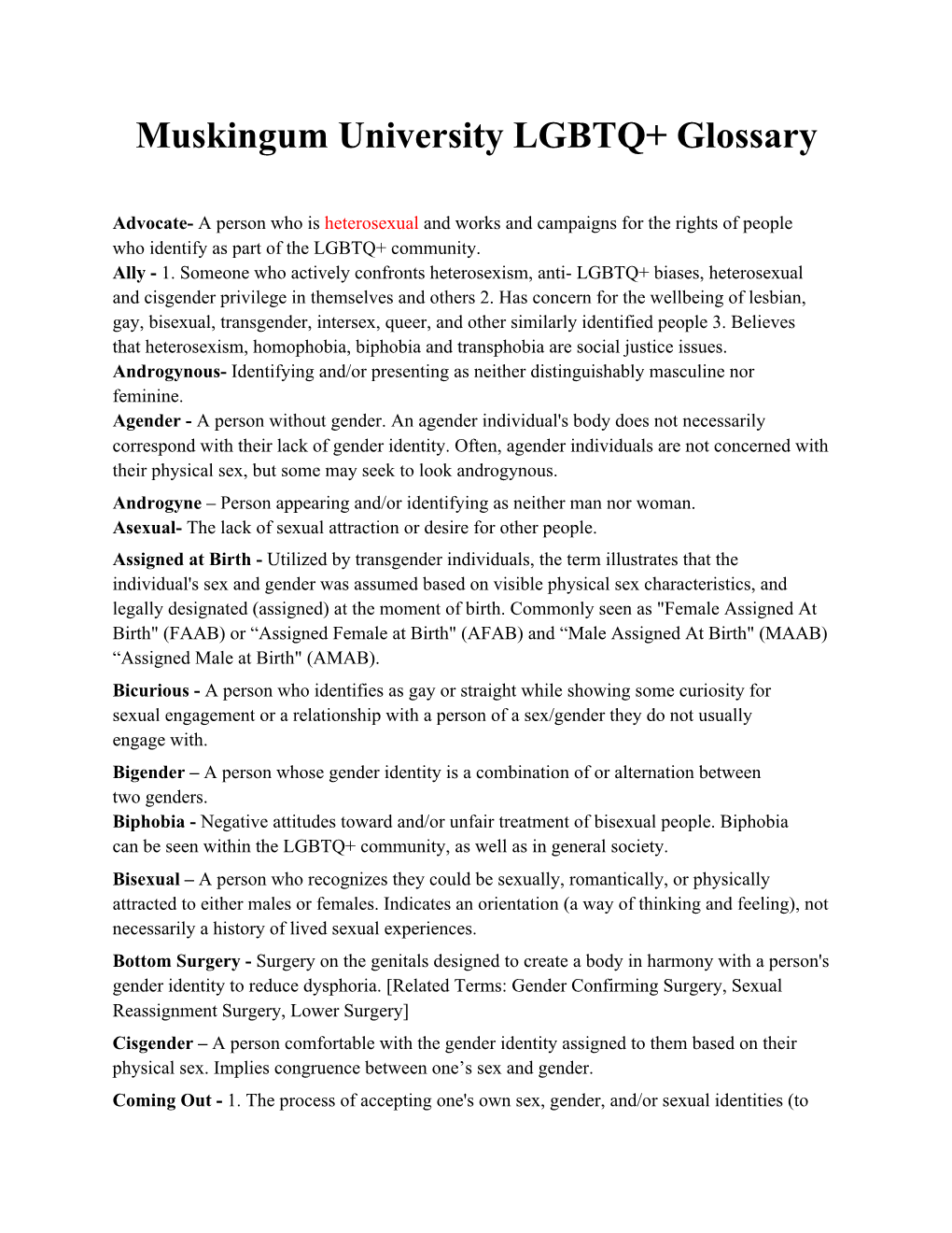 Muskingum University LGBTQ+ Glossary