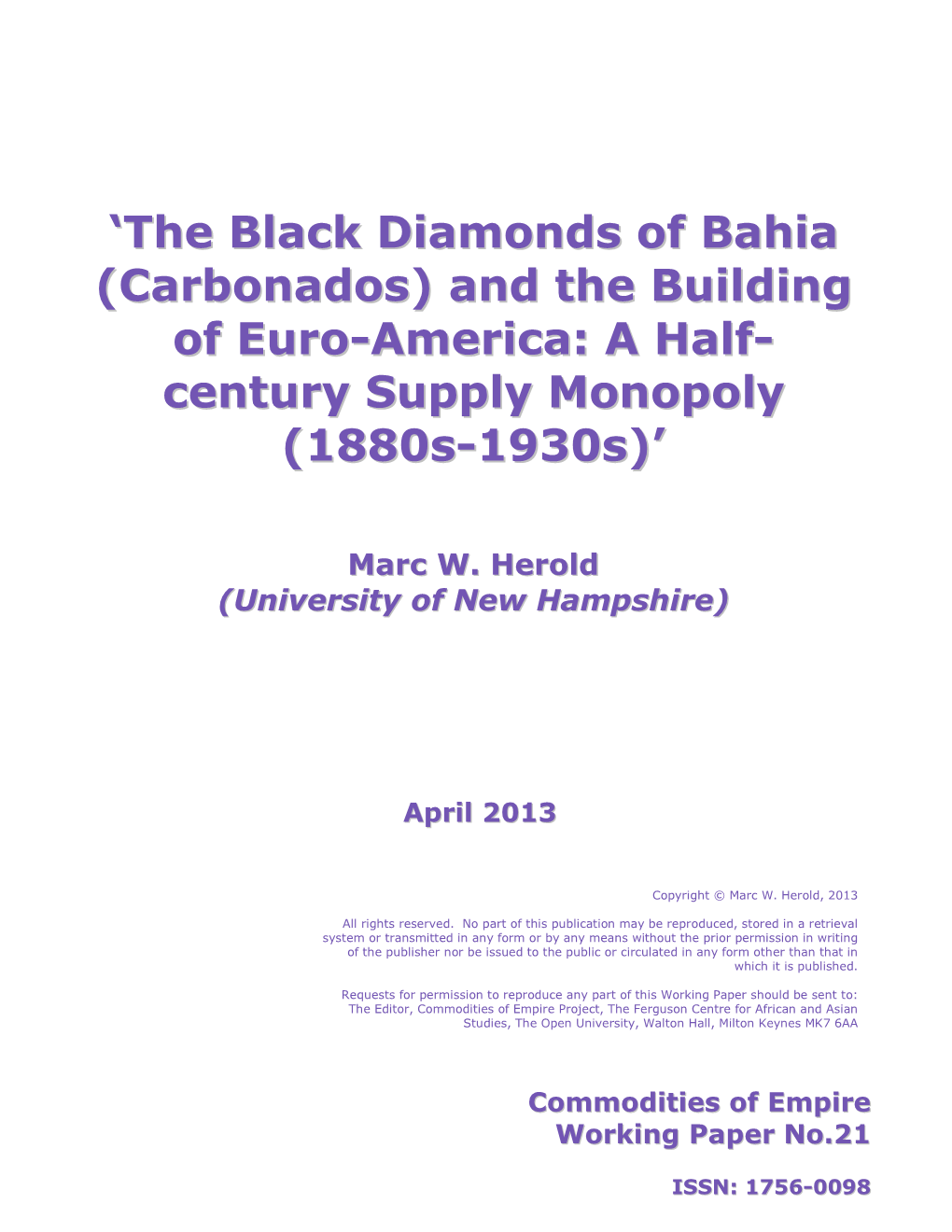 'The Black Diamonds of Bahia (Carbonados) and the Building Of