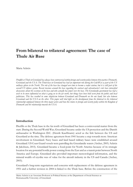 From Bilateral to Trilateral Agreement: the Case of Thule Air Base