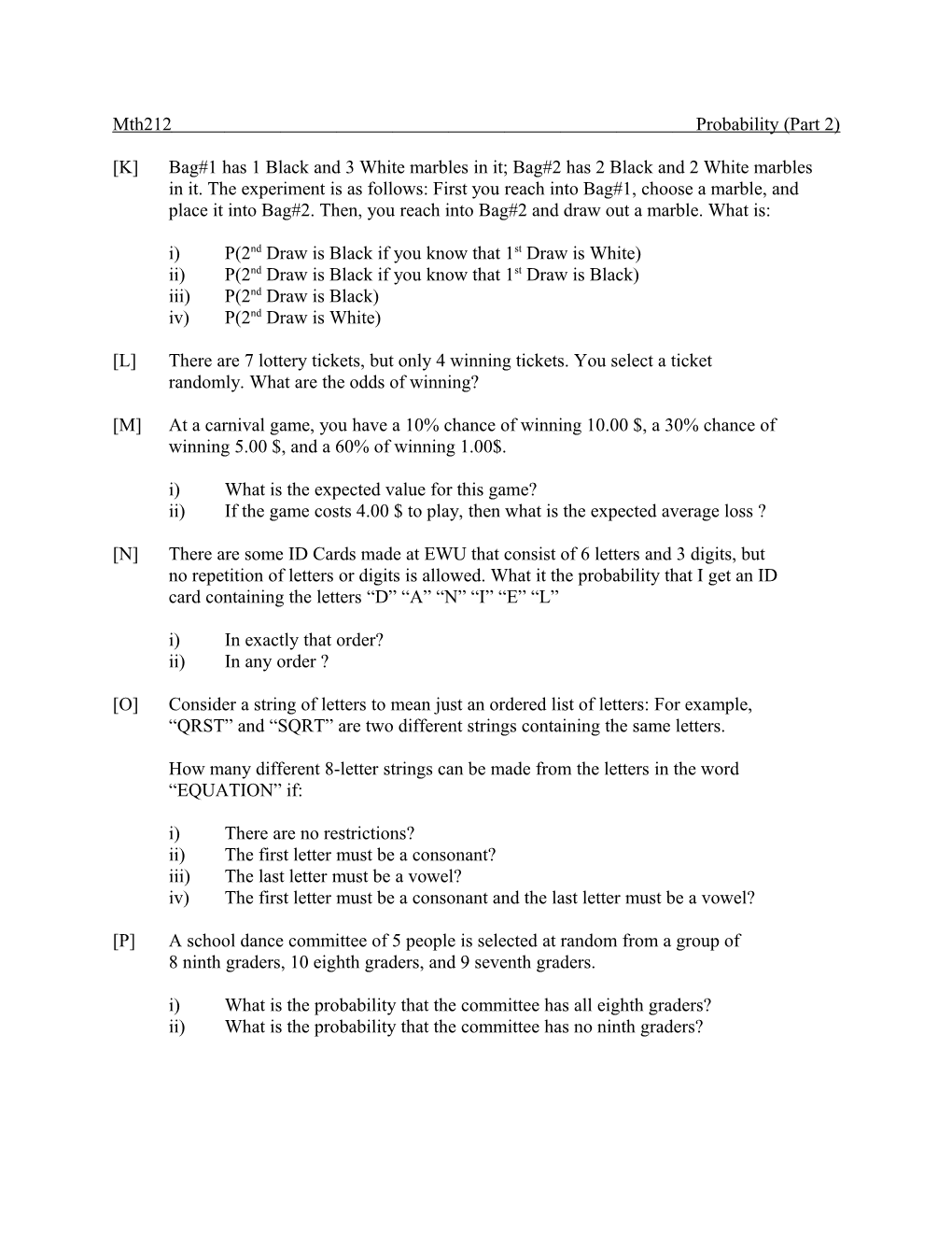 Mth212 Probability (Part 2)