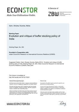 Evolution and Critique of Buffer Stocking Policy of India