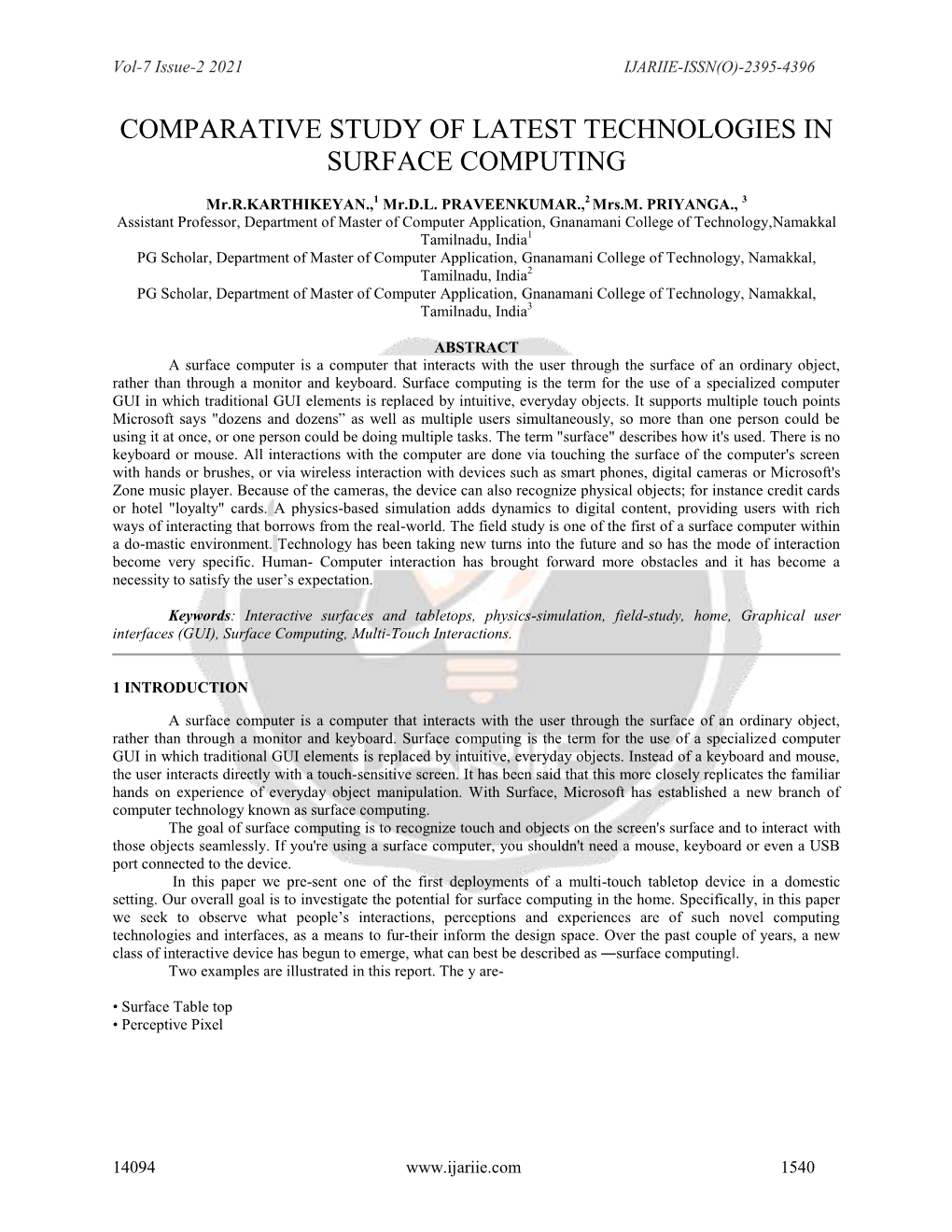 Comparative Study of Latest Technologies in Surface Computing