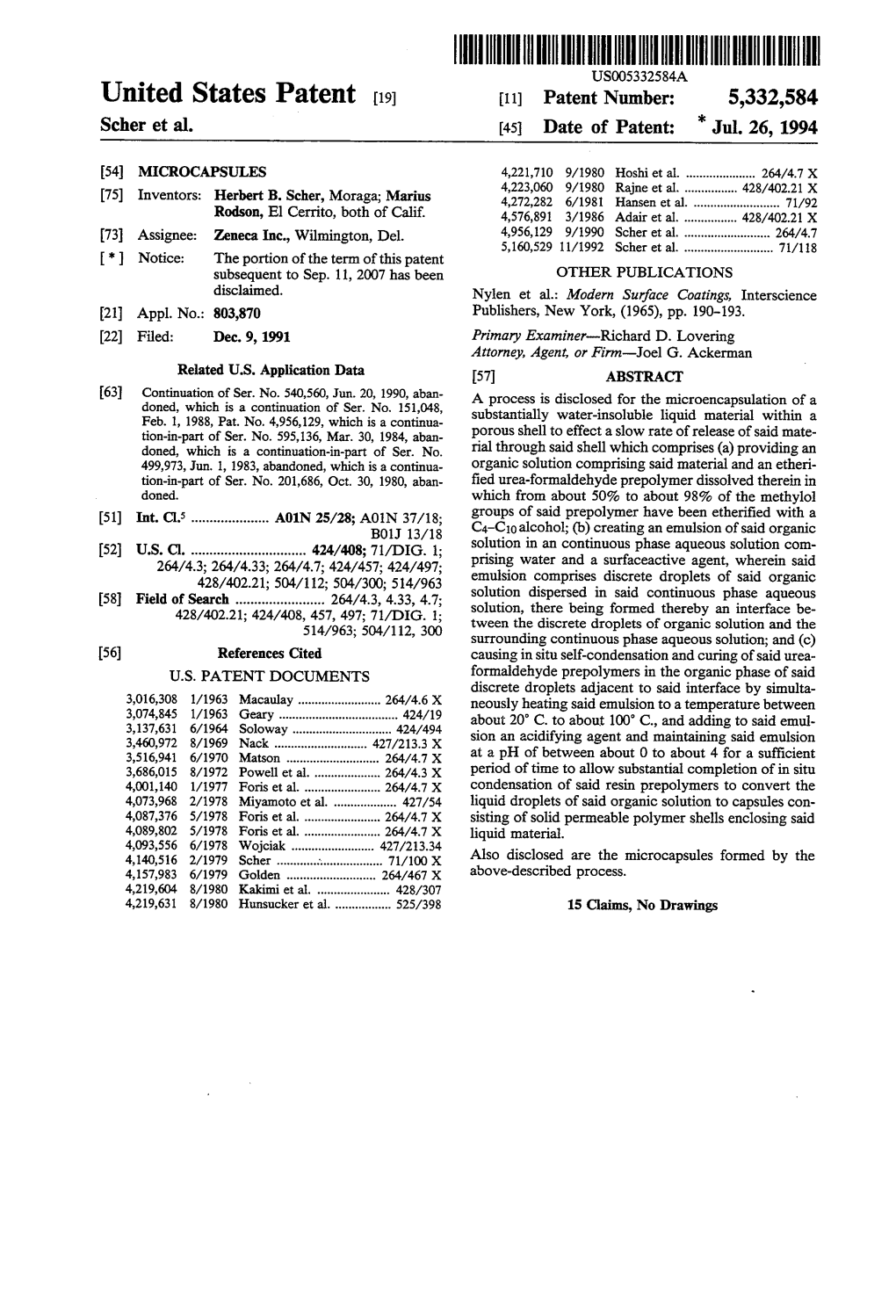 (19) 11) Patent Number: 5332584