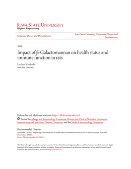 Impact of Β-Galactomannan on Health Status and Immune Function in Rats Leeann Schalinske Iowa State University