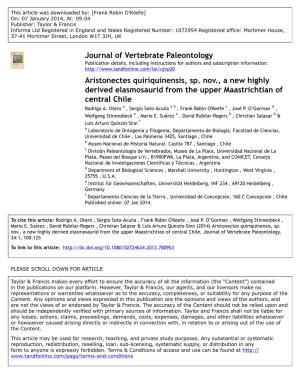 Journal of Vertebrate Paleontology Aristonectes Quiriquinensis, Sp. Nov