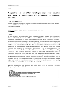 Perspectives on the Use of Verbenone to Protect Pine Seed Production from Attack by Conophthorus Spp (Coleoptera: Curculionidae, Scolytinae)