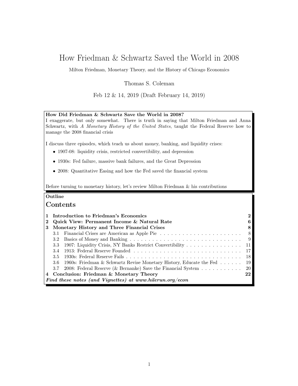 How Friedman & Schwartz Saved the World in 2008