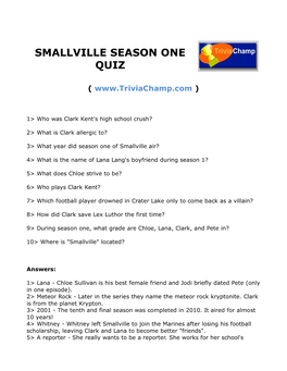 Smallville Season One Quiz