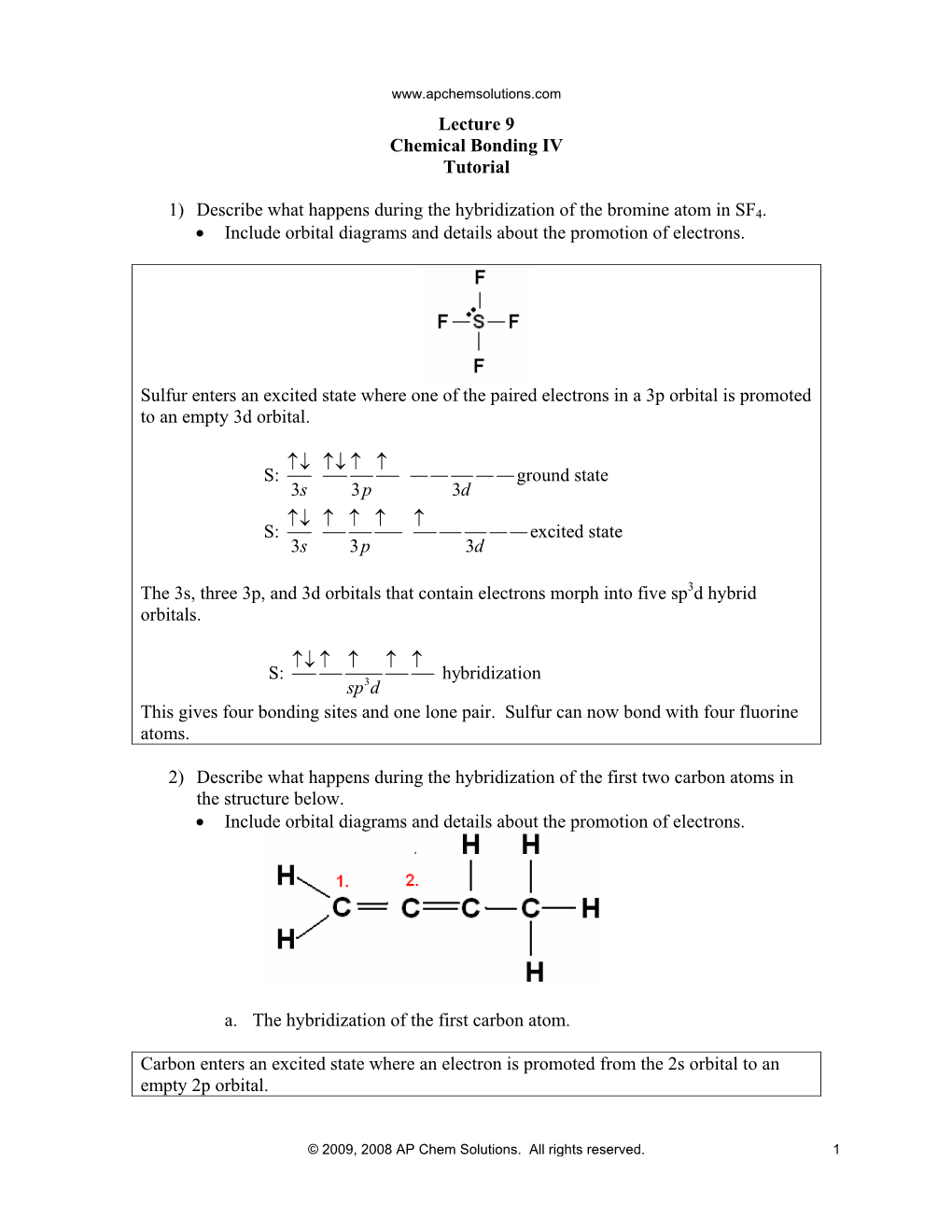 Lecture 9 Chemical Bonding IV Tutorial