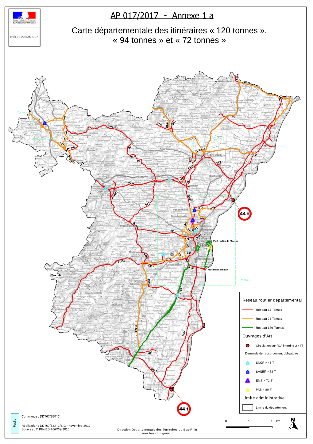 Carte Départementale Des Itinéraires « 120 Tonnes », « 94 Tonnes » Et « 72 Tonnes »