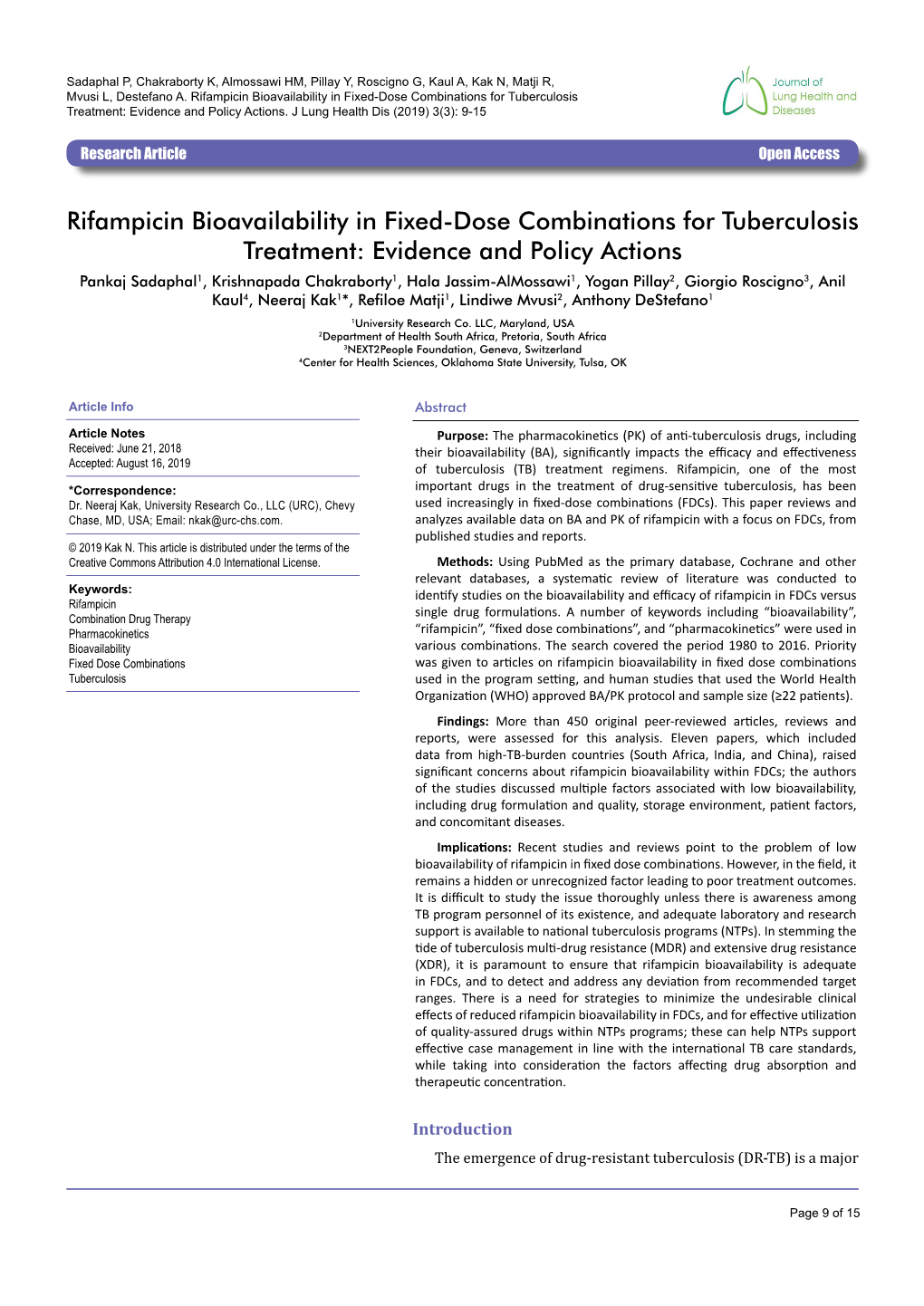 Rifampicin Bioavailability in Fixed-Dose Combinations for Tuberculosis Treatment: Evidence and Policy Actions